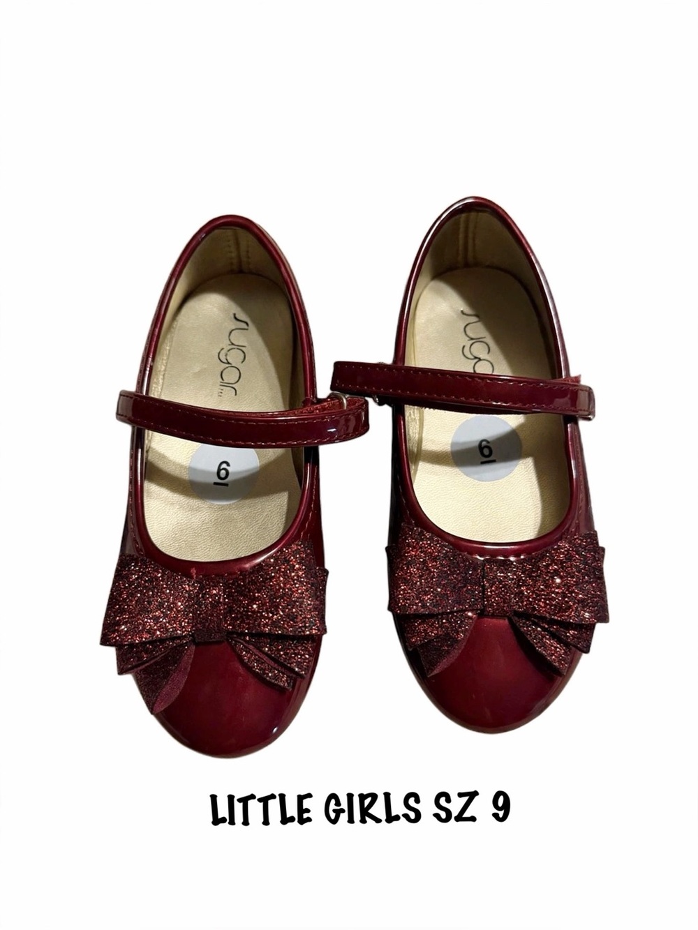 Girls Sparkle Bow Mary Jane Shoes - Burgundy SZ 9